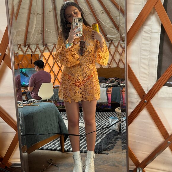 Dolls Kill Sugar Thrillz Groovy Kind Crochet Mini Dress - Picture 1 of 3